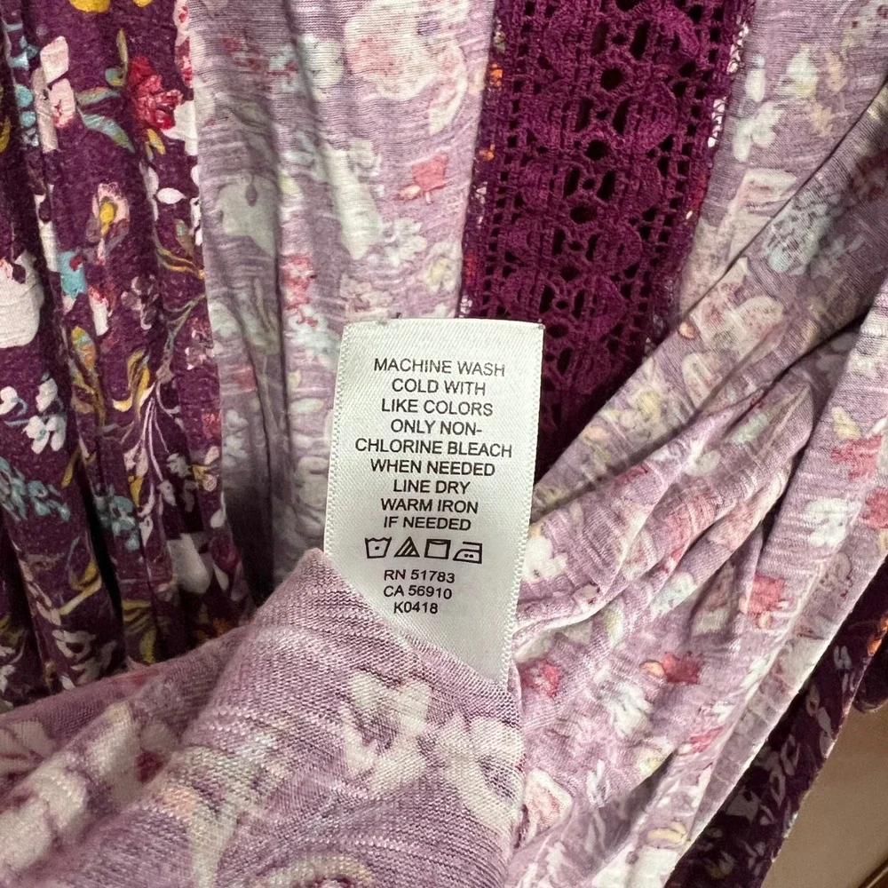 Maurice Floral Cardigan Duster Plum Purple Crochet Trim Lightweight Size 2 - 2XL - Picture 6 of 7